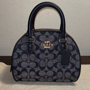 Coach Sydney Satchel in Signature Chambray and smooth leather